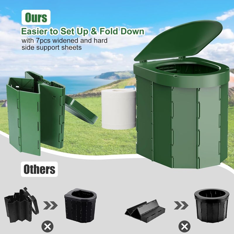PAHTTO Portable Camping Toilet, Folding Toilet for Adults with Lid and Retractable Toilet Paper Holder, Waterproof Porta Potty with Carry Bag and Disposible Liners for Hiking, RV Travel, Road Trips, Green - Image 3